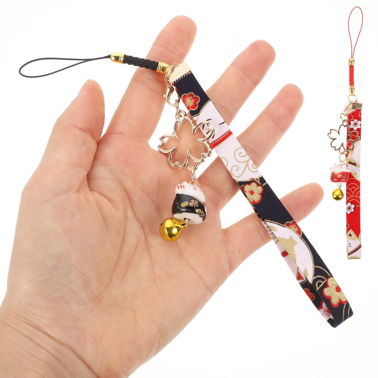 Lot de 2 Pendentifs Chat Fortune Clochette Japonaise pour Voiture Porte-clés Sac à Dos