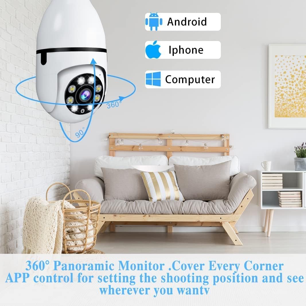 Light Bulb Security Camera,2.4G&5G Light Bulb Camera,355°PTZ &Night Vision & Motion Detection Light Socket Camera
