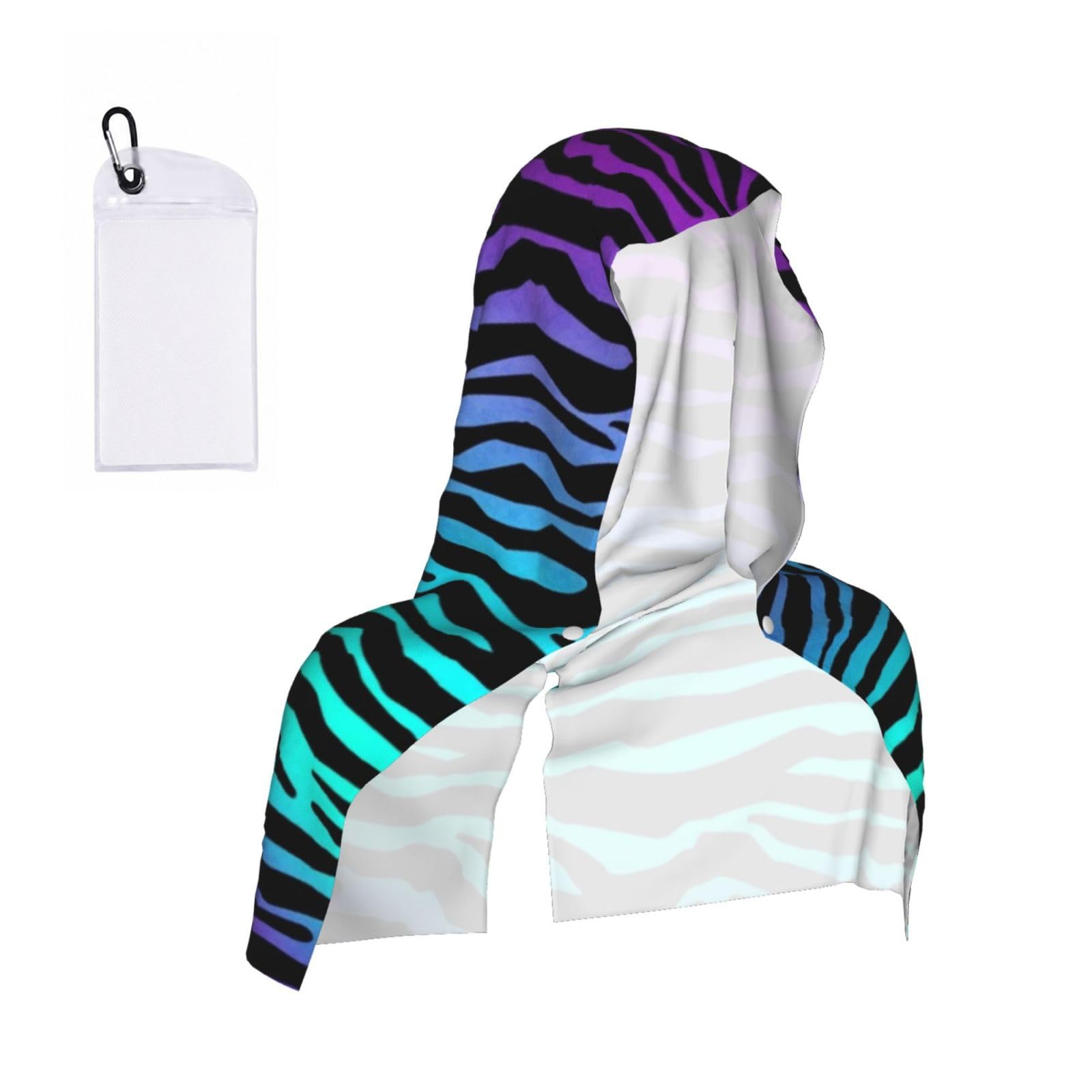 EZDLOWVBA Purple Blue Green Camouflage Zebra Stripes Print 2 Pack Cooling Hoodie Towels,Sports Headscarf, Neck Wrap Scarf,Breathable Cooling Towel For Neck And Face, Travel, Swimming, Training