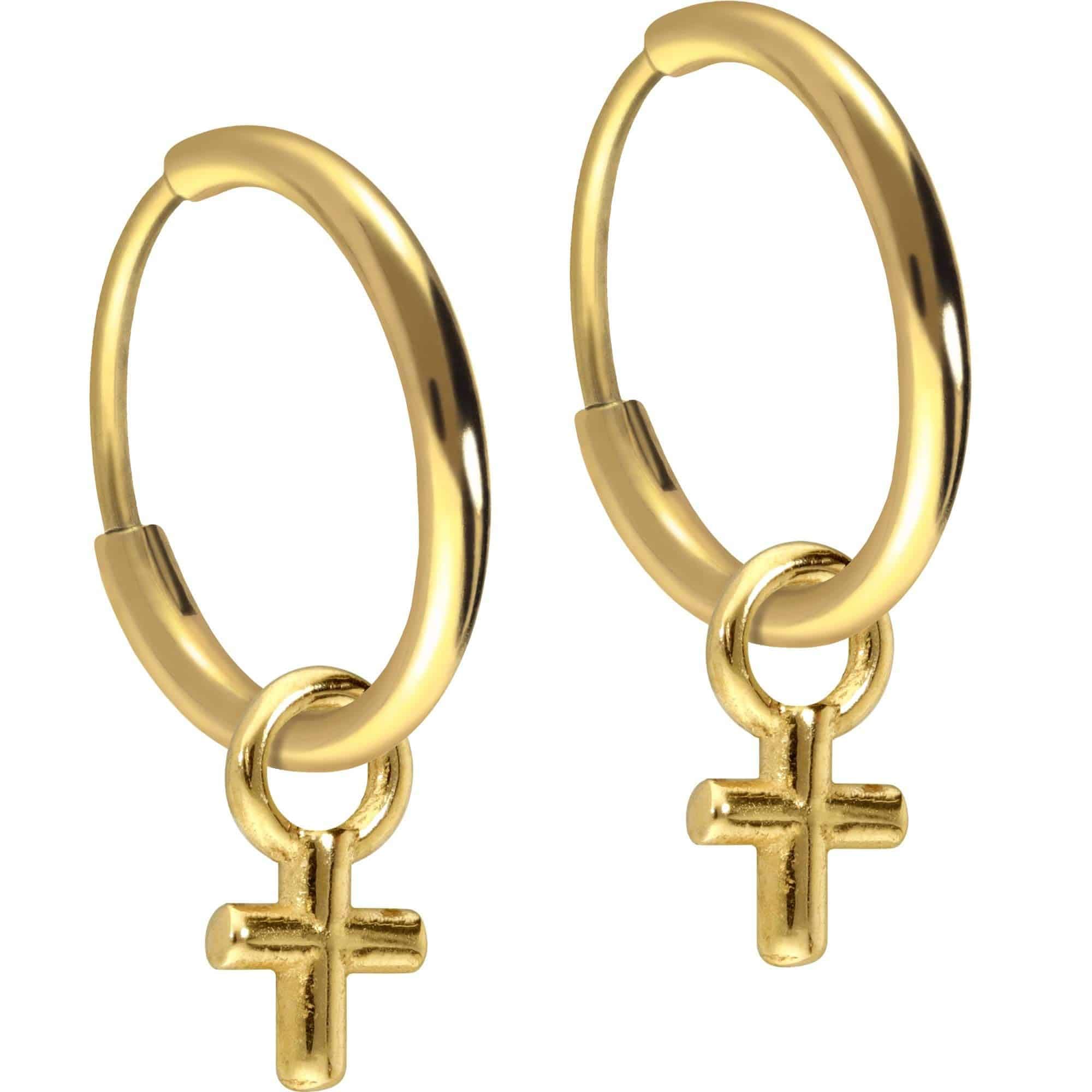 PIERCINGLINE Titan Ohrclicker Creolen KREUZ - Roségoldfarben, Schwarz, Goldfarben, Silberfarben
