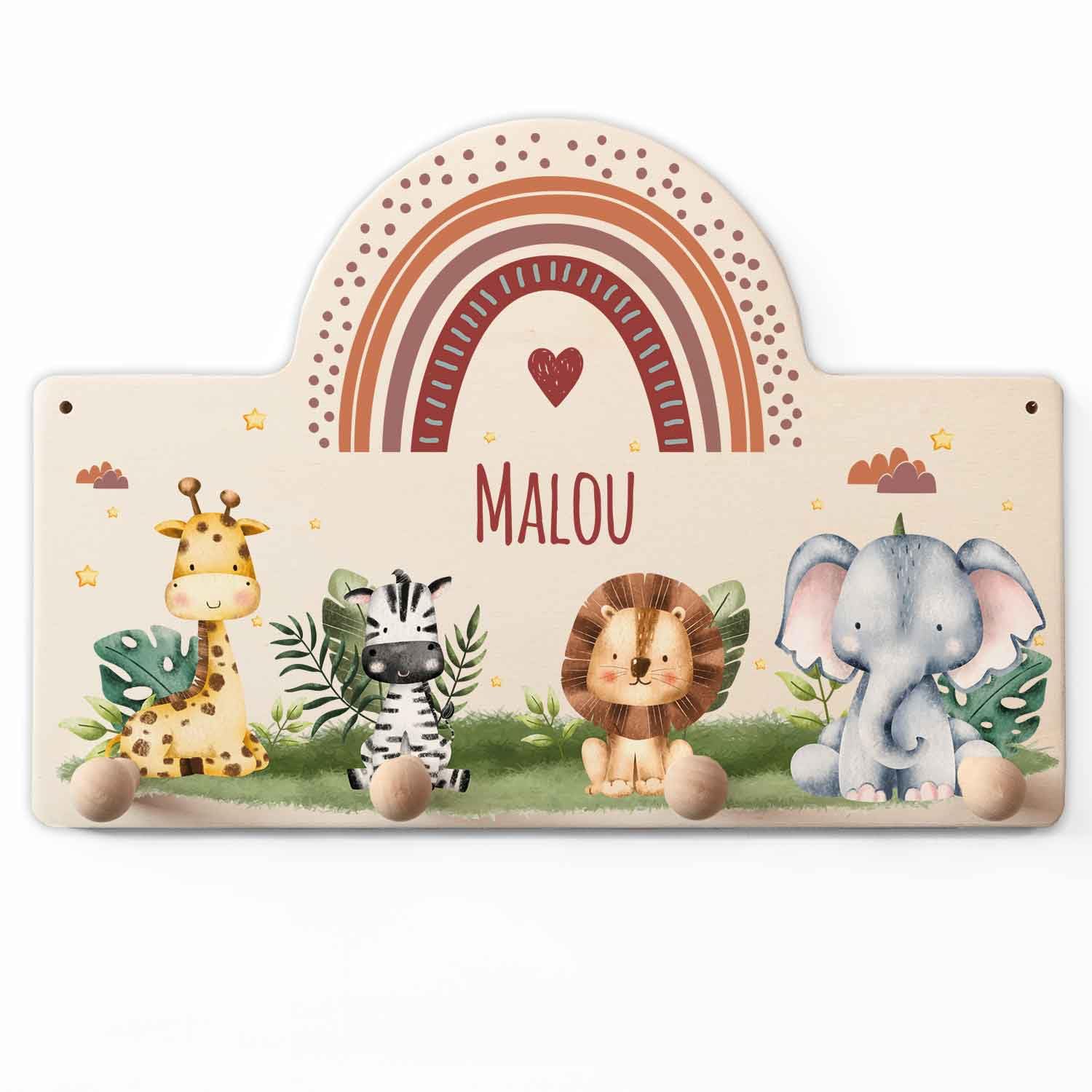 GRAVURZEILE Porte-manteau personnalisé pour enfant avec nom au choix pour chambre de bébé - Patère en bois avec de beaux motifs pour filles et garçons - Décoration de chambre d'enfant