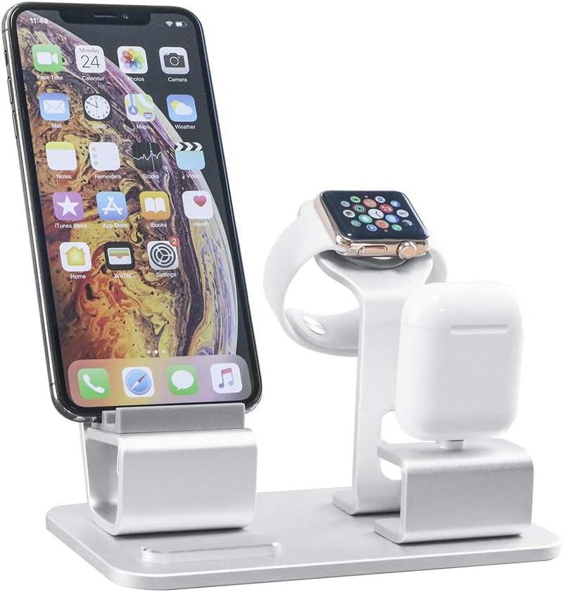 GRANDIX 3 in One Charging Dock for Apple Series Charger Docks Station for Airpods iWatch iPhone Android Smartphone Ipad Tablet NightStand Aluminum Holder