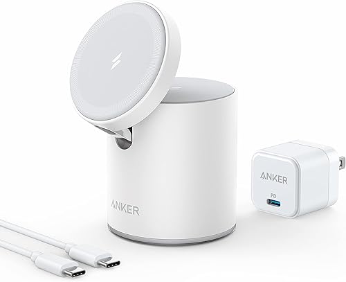 Anker Cargador inalámbrico magnético, estación de carga 2 en 1 para cargador inalámbrico Magsafe con cargador USB-C de 20 W, para iPhone 1414 Pro14
