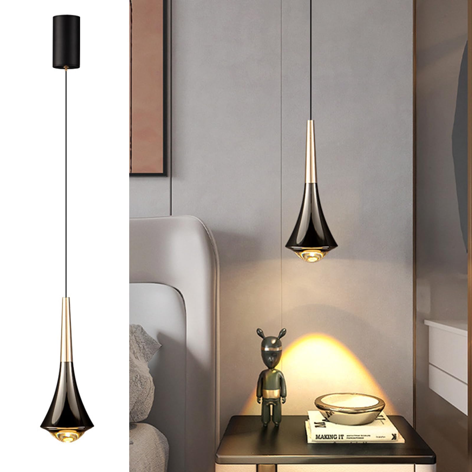 ACMHNC LED Lámpara Colgante Negro Oro, 3000k, Para Dormitorio