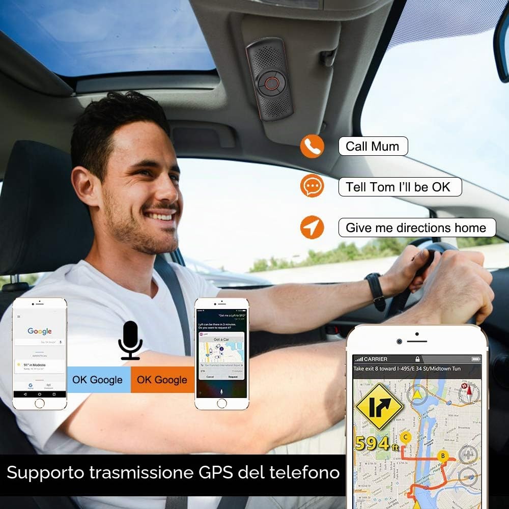 NETVIP Vivavoce Bluetooth per Auto Portatile Kit Vivavoce Bluetooth per Smartphone Con Altoparlante Potente Da 3W, e Scheda TF,Connettività Dual Link con Clip per Aletta Parasole