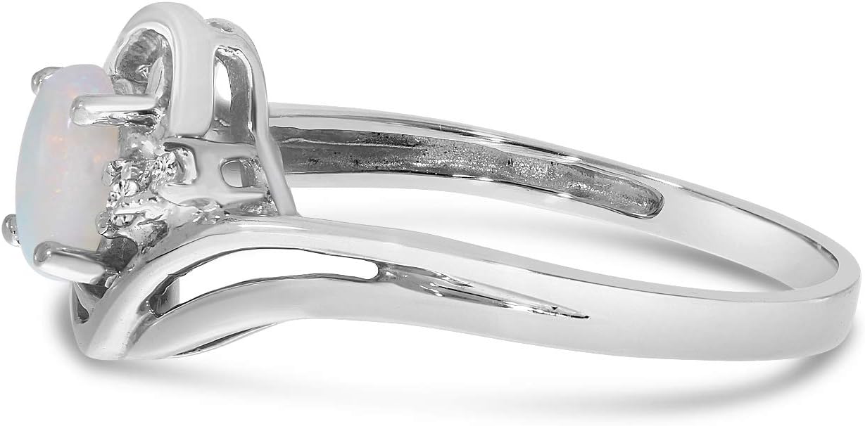 14k White Gold Oval Opal And Diamond Ring