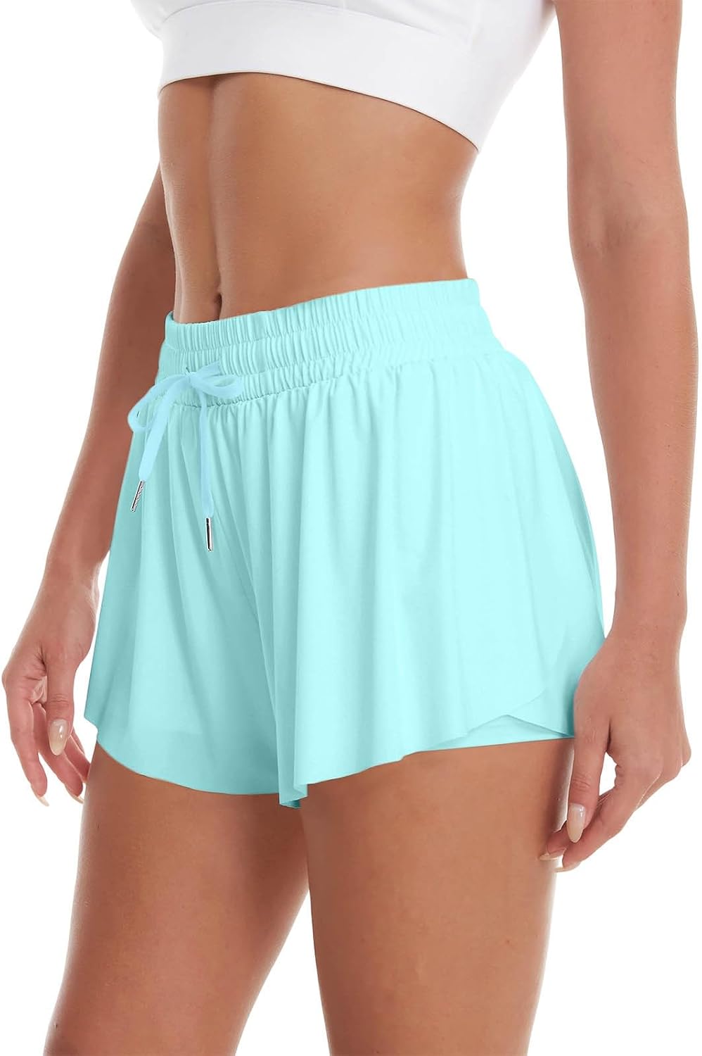 Women's 2 in 1 Running Shorts Lightweight Athletic Workout Gym Yoga Shorts Drawstring High Waisted Clothes Outfits