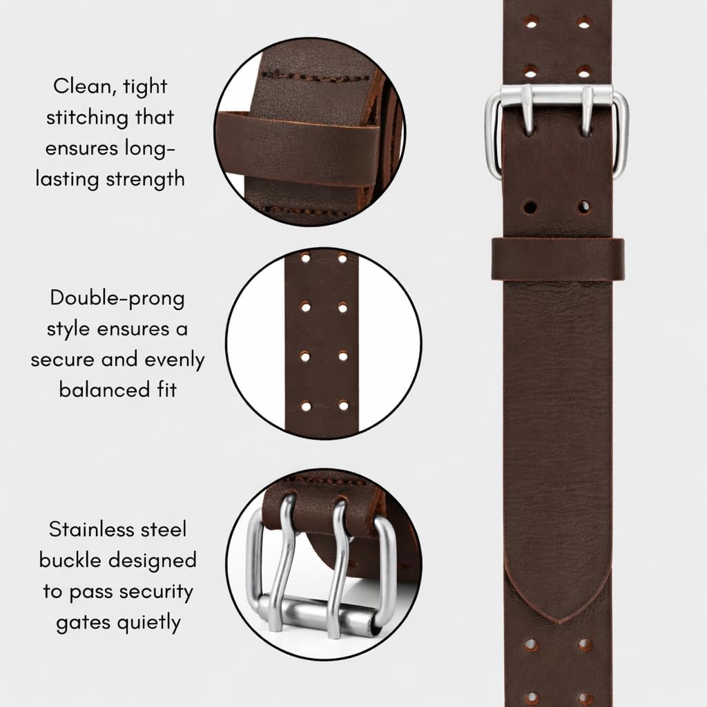 PBF Double Prong Work Belts for Men, 38mm Wide Heavy Duty, Full Grain Leather Belt for Men, Nickel Free, Cowhide Belt - Image 3