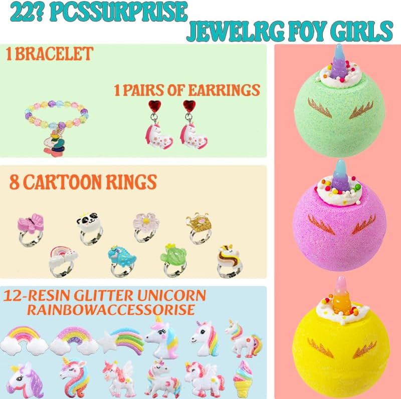 Miniatura 4 de Bombas de baño para niños, 20 bombas de baño orgánicas para niños con anillos de joyería en el interior, aretes sin perforar y clips para las