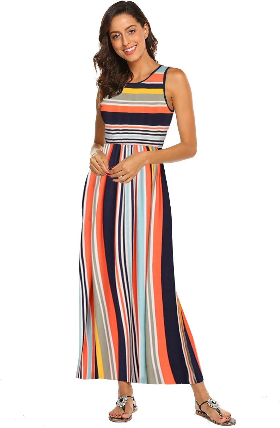 Hount Women's Summer Sleeveless Striped Flowy Casual Long Maxi Dress with Pockets - Image 6