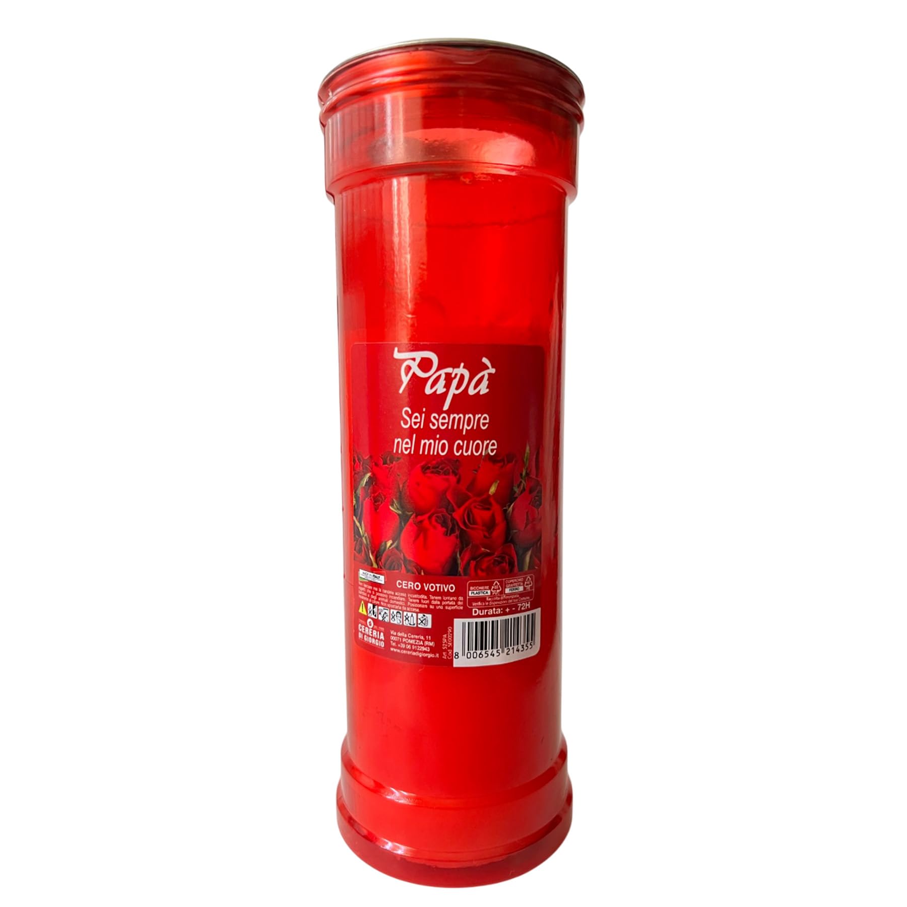Red Votive Candle P50 with dedication Per Il Papà - Duration 55 Hours