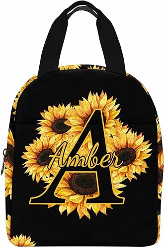 Miniatura 2 de MyPupSocks Girasol cálido de verano personalizado con bolsa de almuerzo inicial, bolsa organizadora de almuerzo con nombre personalizado, bolsa de