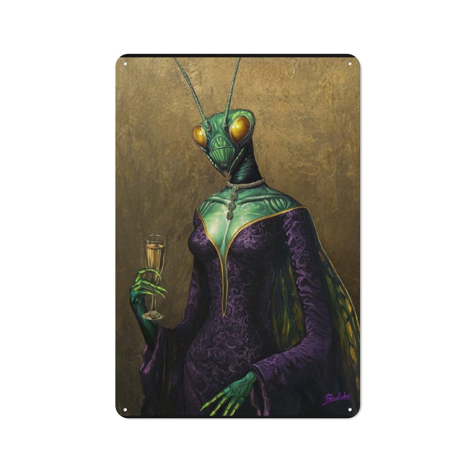 30x20cm Rustic Metal Sign with Praying Mantis Lady for Kitchen Or Home Bar, for Metal Sign Collectors, for Garage And Workshop Walls