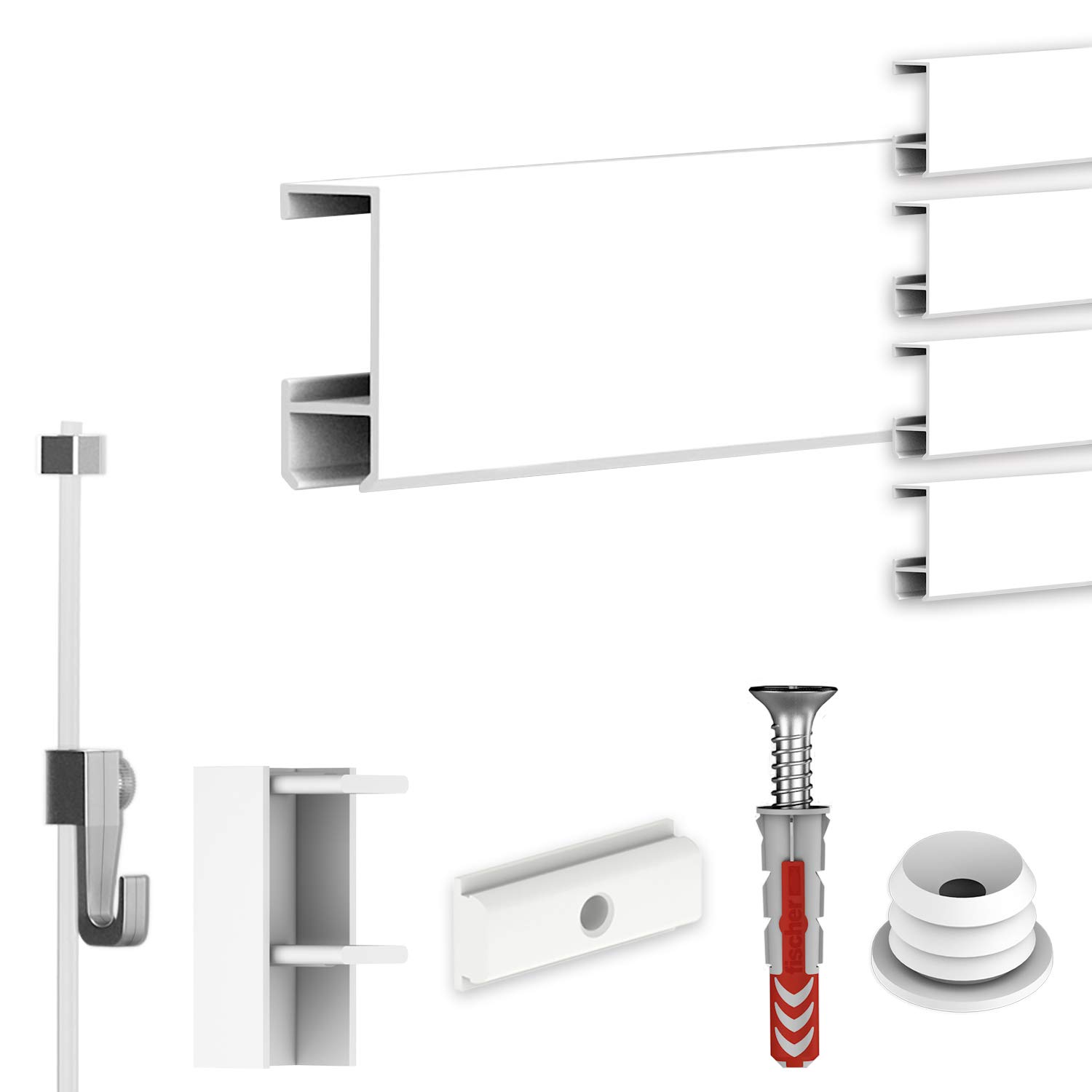 hang-it Komplettset - Galerieleisten Bilderleisten - 10 Meter inkl. Bilderhaken, Seile und Montagematerial
