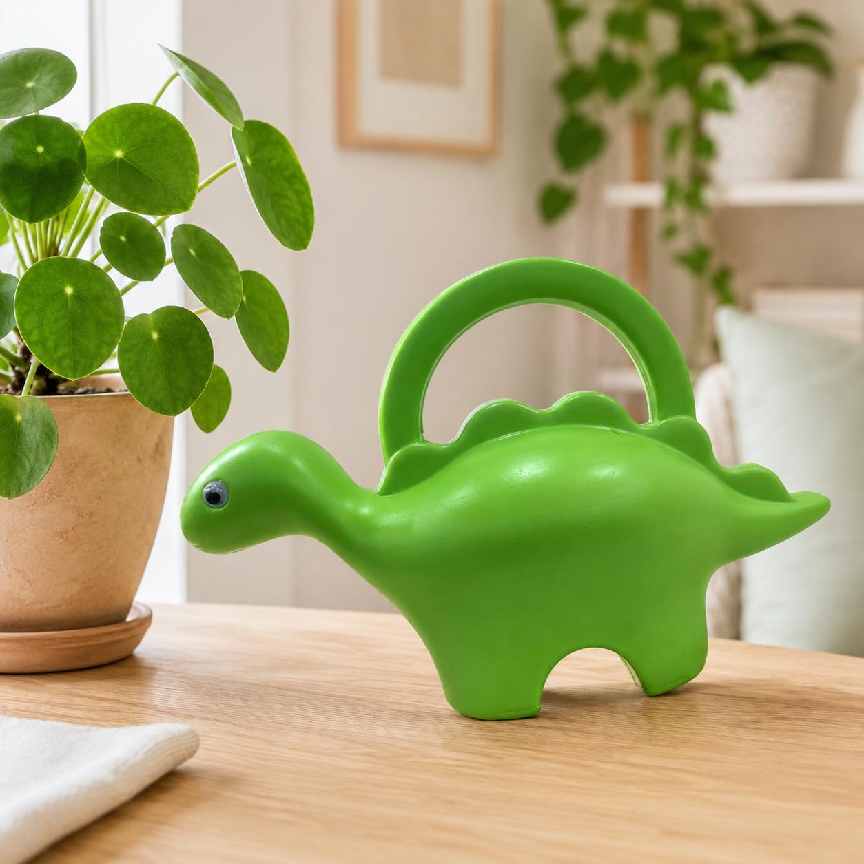 Go Hooked Plastic Dinosaur Shape 1 Liter Kids Watering Can for House Plants & Garden Plants Roar Some Gardening Dino Shaped Delight Garden Time Travel (Pack of 1, Green, 1 Liter)-image-6