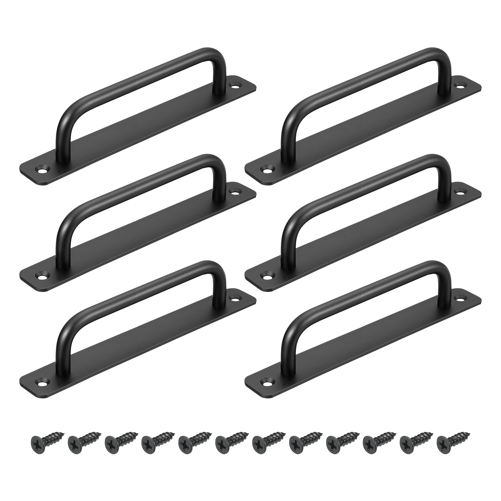 uxcell 6Pcs Barn Door Handles, 160mm / 6 Inch Hole Center Sliding Gate Door Pull Handle Aluminum Alloy Cabinet Handles with Base and Screws for Kitchen Bathroom Wardrobe Closet (Black)