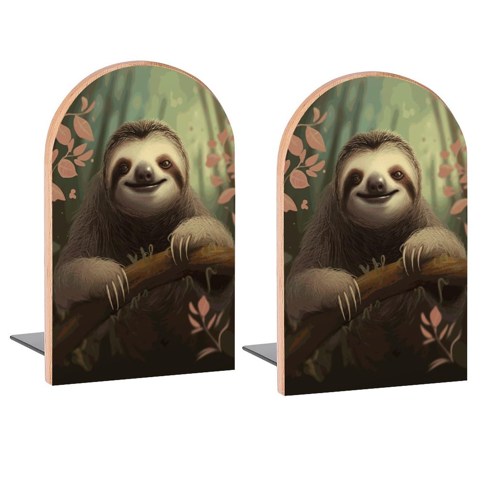 Juzgtsit Vintage Sloth Vintage Painting Sloth Book Ends Decorative Wood Bookends For Shelves Room Desk Home Office Book Stoppers For Magazines,Books, Dvds 2 Pieces