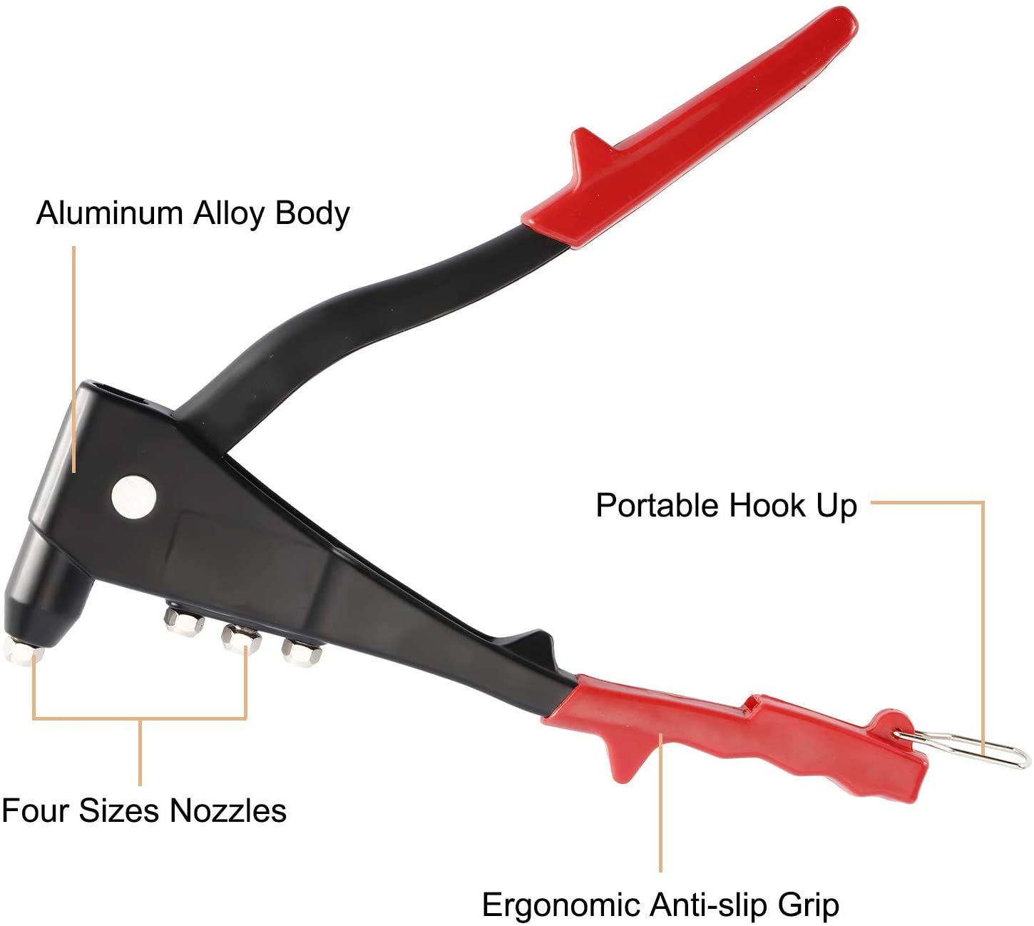 Manual Rivet Tool NovelBee Kit With 100 Metal Rivets & 4 Nozzle Sizes ...