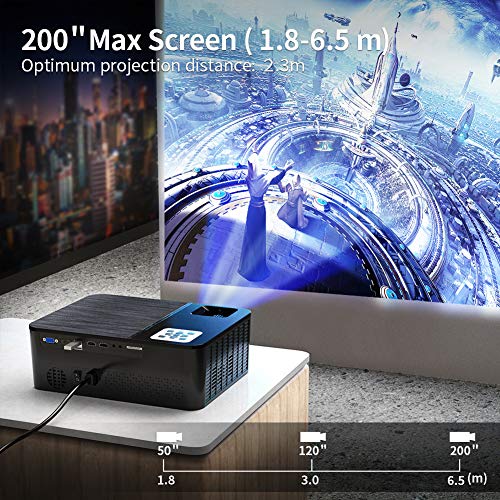 Crenova Home Video Projector, 6000Lux Outdoor Movie Projector, Full HD Video Projector with 200" Image Display, LED Home Theater Projector Compatible with TV Stick, PS4, Phone, Laptop by Crenova - Image 5
