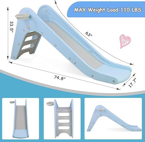 Miniatura 3 de MAMIZO Juego de tobogán 3 en 1 para niños pequeños a partir de 3 años, parque infantil interior y exterior con aro de baloncesto y pelota, juego