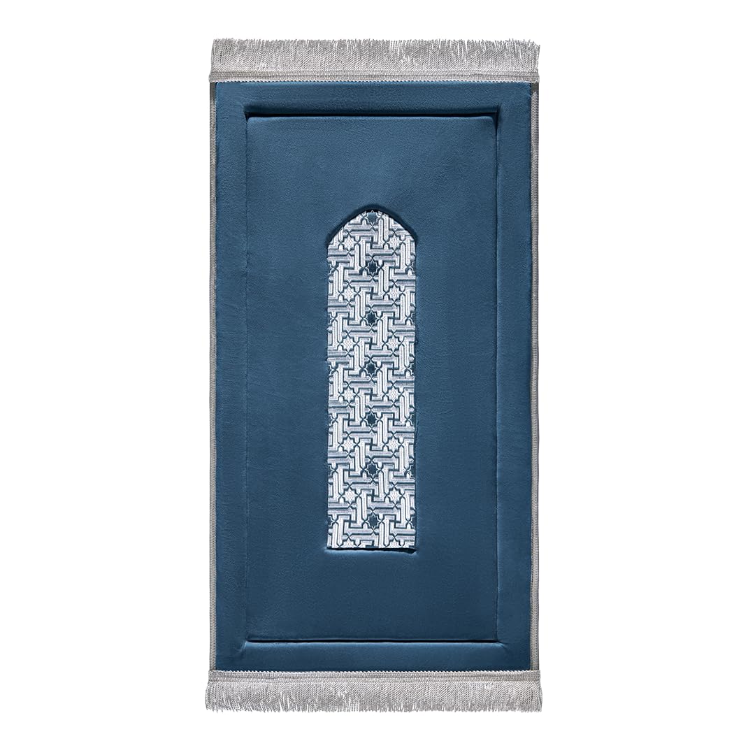 My Salah Mat Royal Blue Embroidery Prayer Mat by Urban Rugs UK