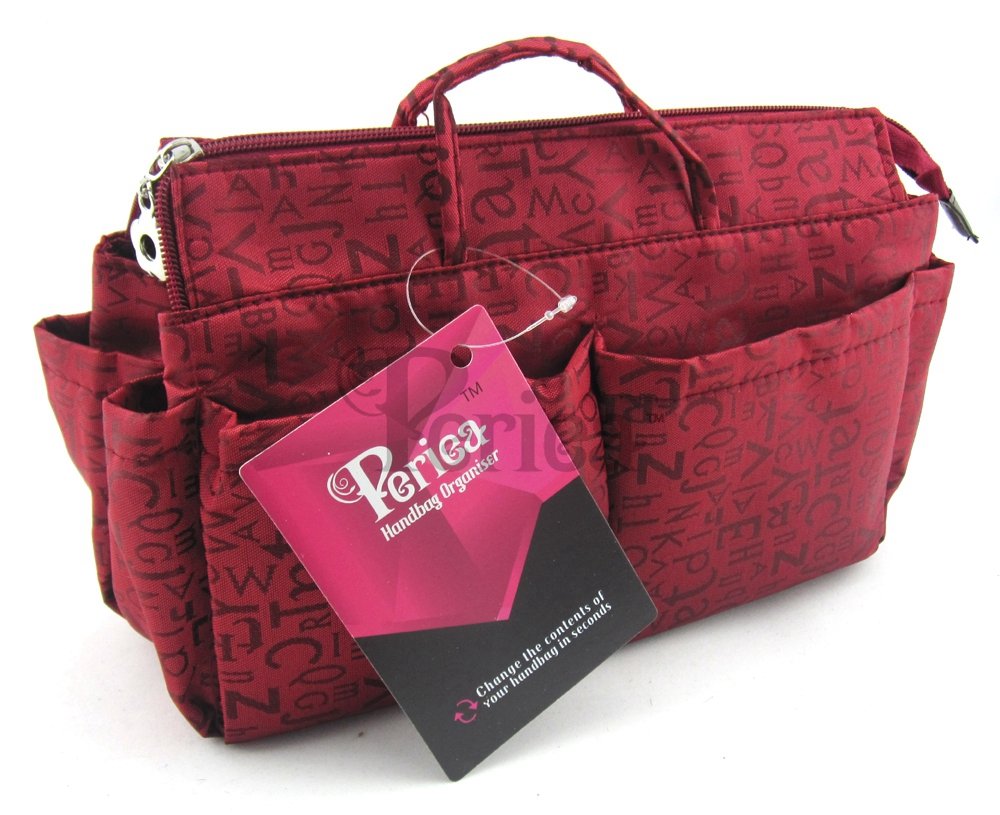 Periea 'Keriea' Handbag Organiser Insert - Tote Bag Insert with 13 Compartments for Bag Organisation - (Red)