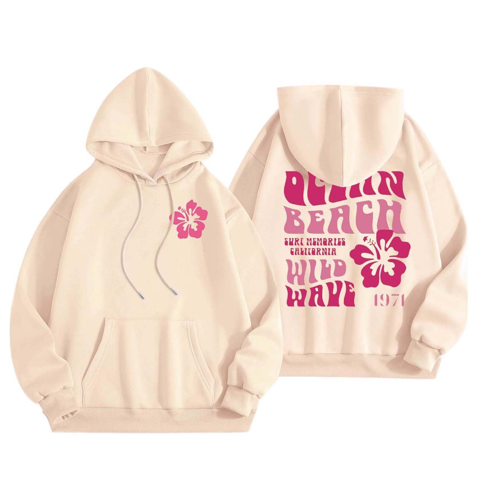 Felpa Con Cappuccio Donna Oversize Con Ricamo Floreale Oceano – Manica Lunga, Tasca, Stile Y2K, Per Ragazze Adolescenti - 2