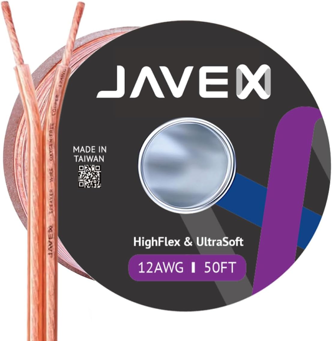 12-Gauge AWG Audio Speaker Wire Cable (50 FT), [Oxygen-Free Copper] Thin Flat Cable for Automotive Car Stereo Audio, HI-FI Stereo, Home Theater, Subwoofer, Soundbar, Blue/Black
