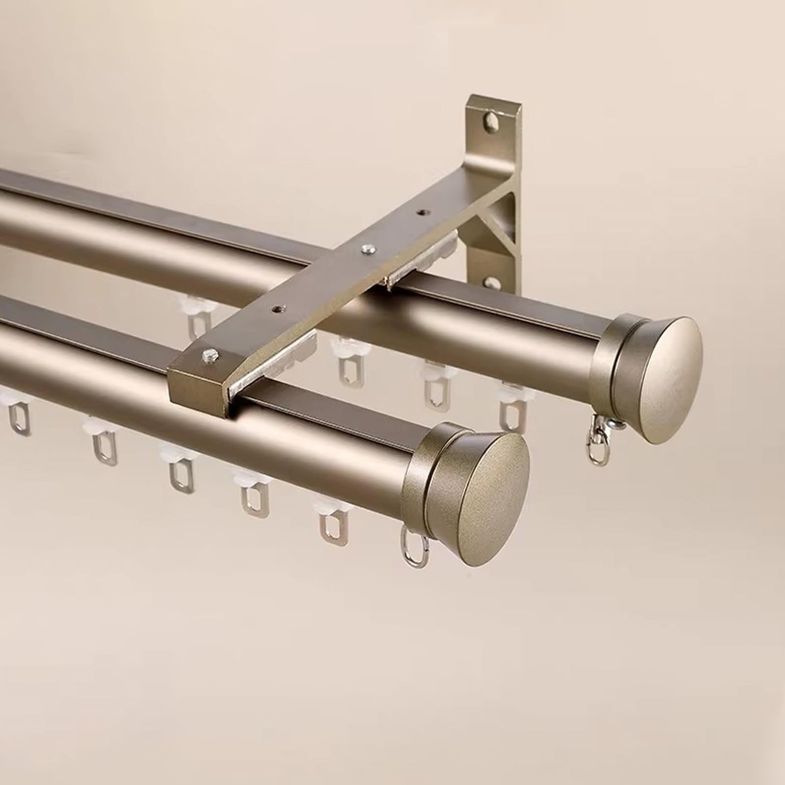 GLDYTVF Heavy Duty Double Curtain Track System 100-600cm Wall Mounted Aluminum Sliding Rod with Silent Rollers Ideal for Room Dividers & Roman Curtains (Champagne 3.8m/12.5ft)