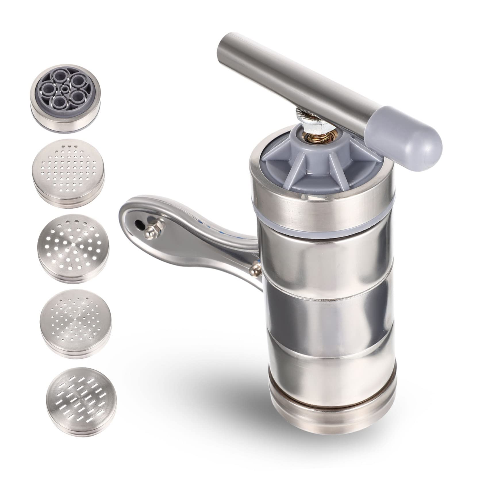 DECHOUS 1Set Stainless Steel Noodle Press Machine with Molds Manual Pasta Maker for Homemade Noodles Ergonomic Design Easy to Portable and Healthy Kitchen Tool