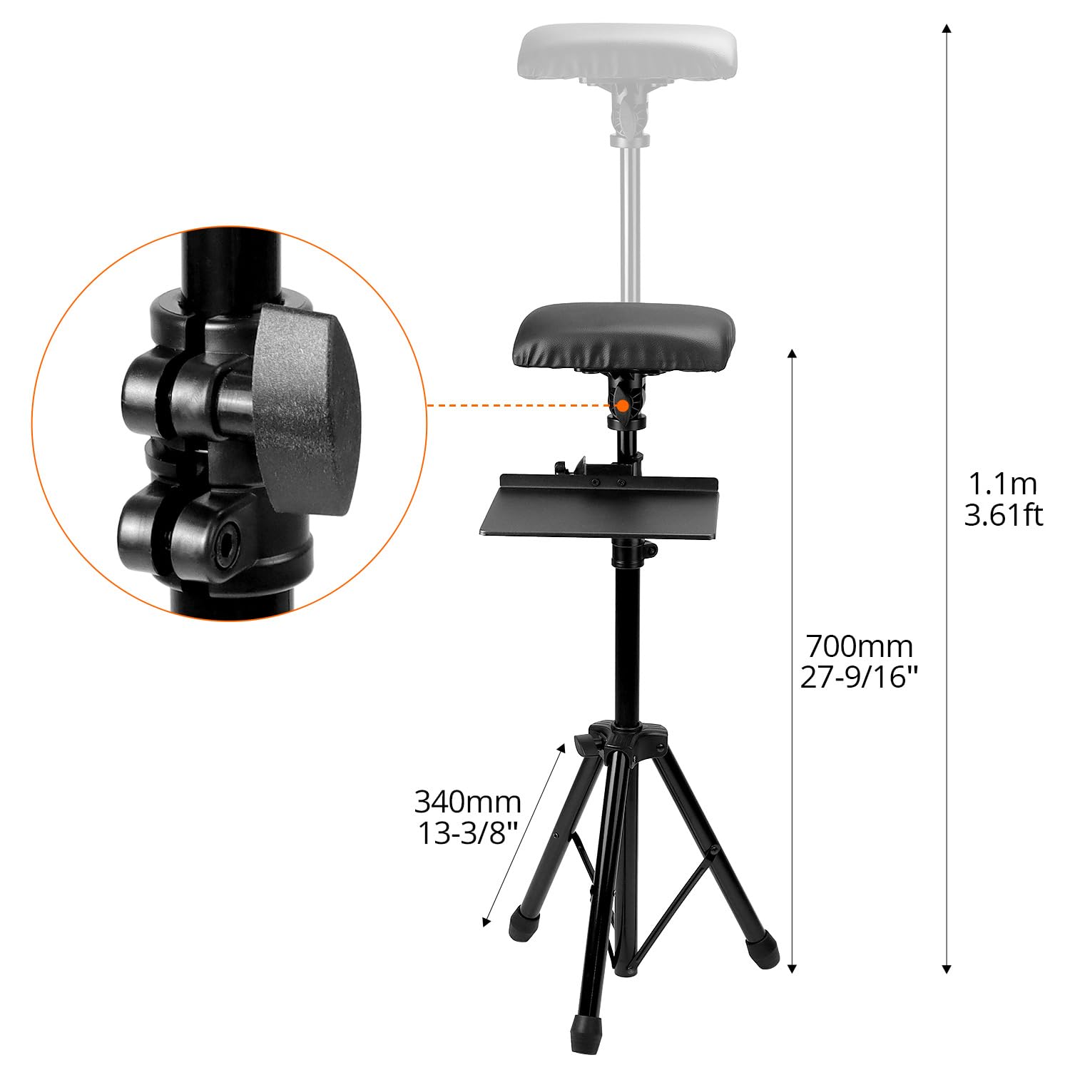 QWORK® Apoyabrazos para Tatuajes Profesional Trípode con Bandeja Extraíble - Almohadilla Suave Engrosada 24 x 18 x 4 cm, Altura y Ángulo Ajustables - Reposabrazos Tattoo Portátil