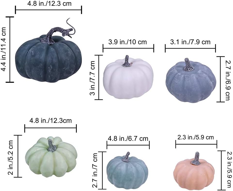 24 Pcs Bulk Assorted Rustic Harvest Artificial Blue Pumpkins Foam Pumpkin in White Orange Green Teal for Fall Autumn Halloween Decoration Thanksgiving Party Home Kitchen Decor Baby Shower Wedding