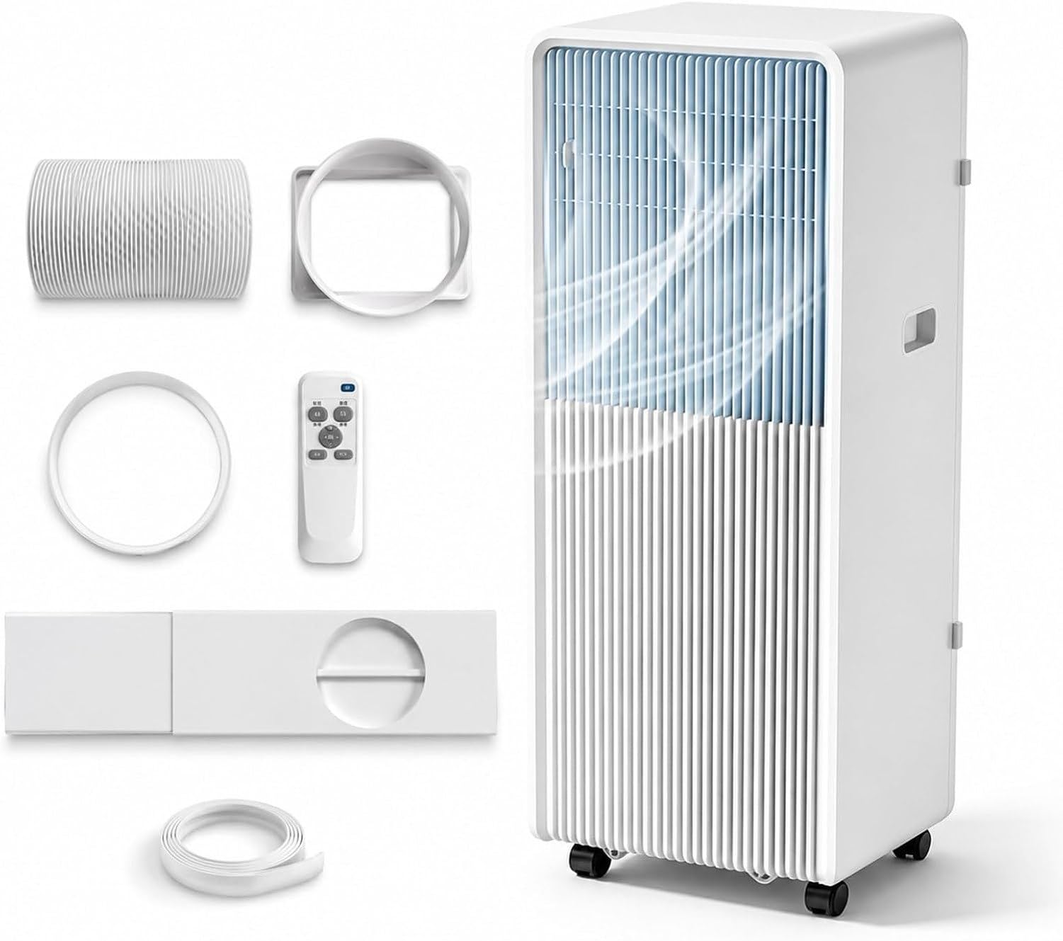 Przenośny klimatyzator 9000 BTU 3 w 1 osuszacz powietrza wentylator do pomieszczeń do 21 m² Wyświetlacz cyfrowy pilot zdalnego sterowania i timer 24 godziny, A, 10000 BTU