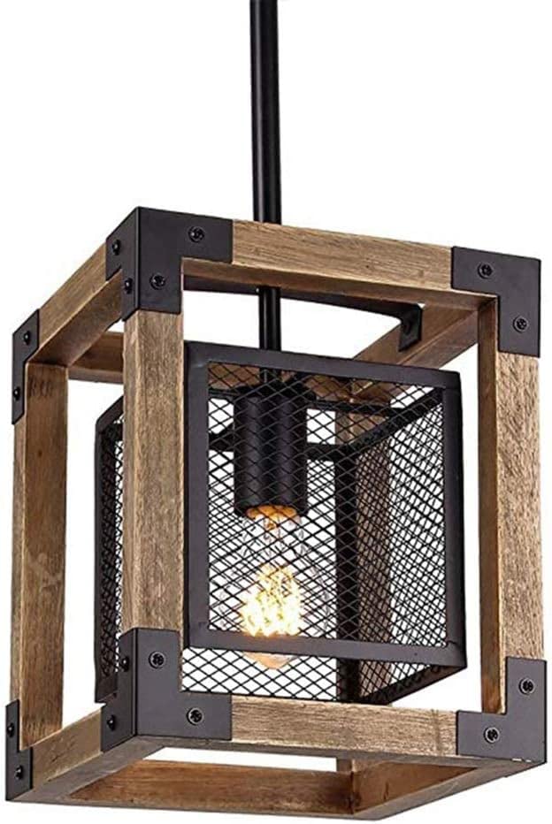 Suspension carrée en bois géométrique moderne pour remplacer un vieux lustre E27