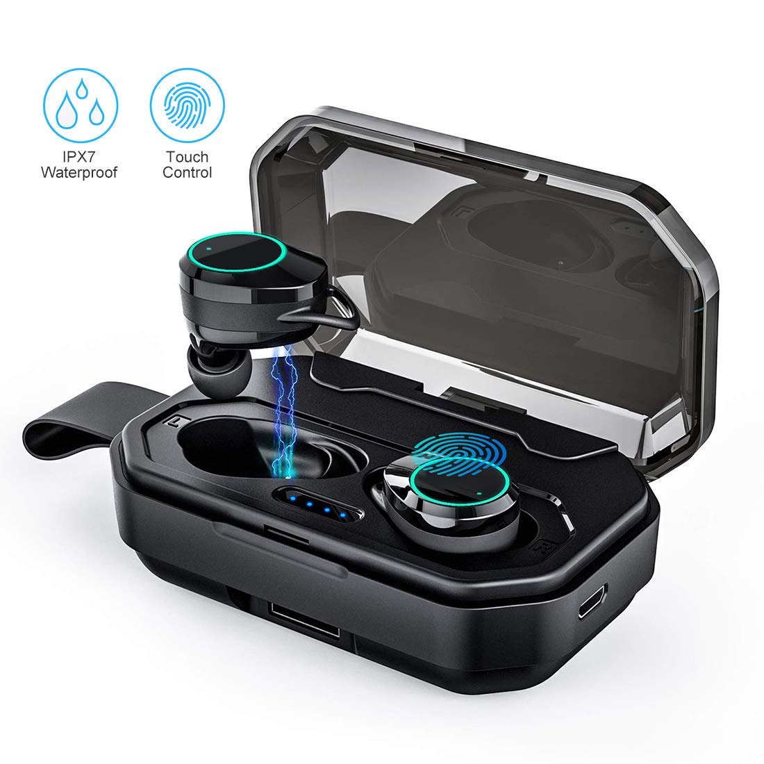 Wireless Earbuds, Bluetooth Headphones Touch Control 5.0 Stereo Hi-Fi Sound IPX7 Waterproof True Wireless Headsets with 3000mAh Charging Case, Noise Cancelling Wireless Headphones