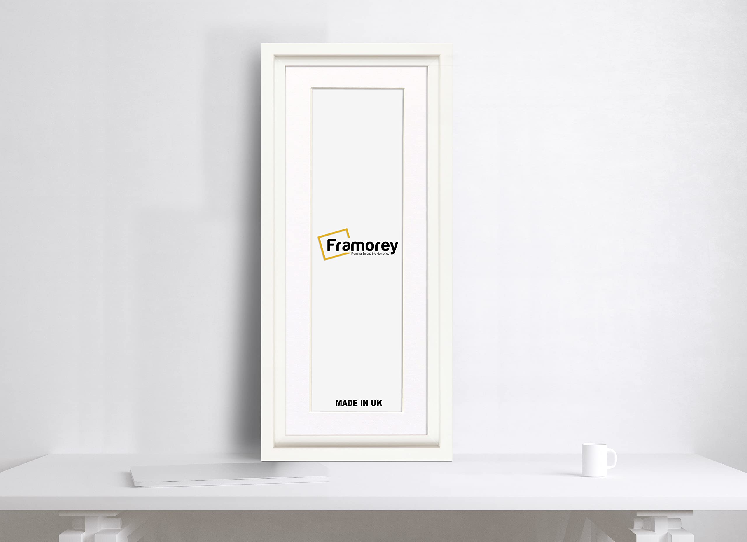 Framorey Framing Serene Life Memories White With White Mount Framorey Panoramic Style Picture Frame, 16X9" White Photo Frame With 12X5" White Mount, Oslo Style Wall Art Hanging Frames Size 16