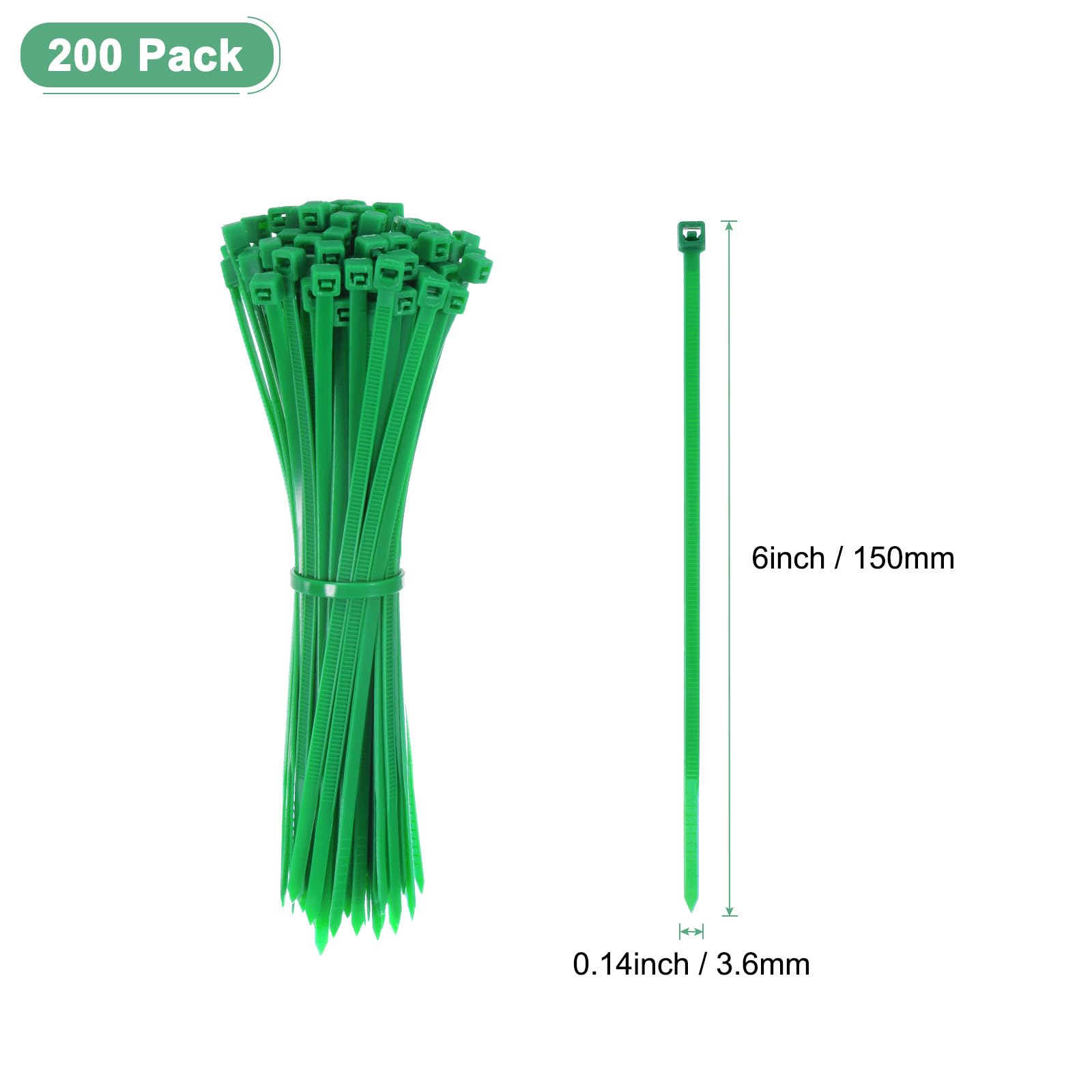 M METERXITY 200-Pack Green Cable Zip Ties - Image 3