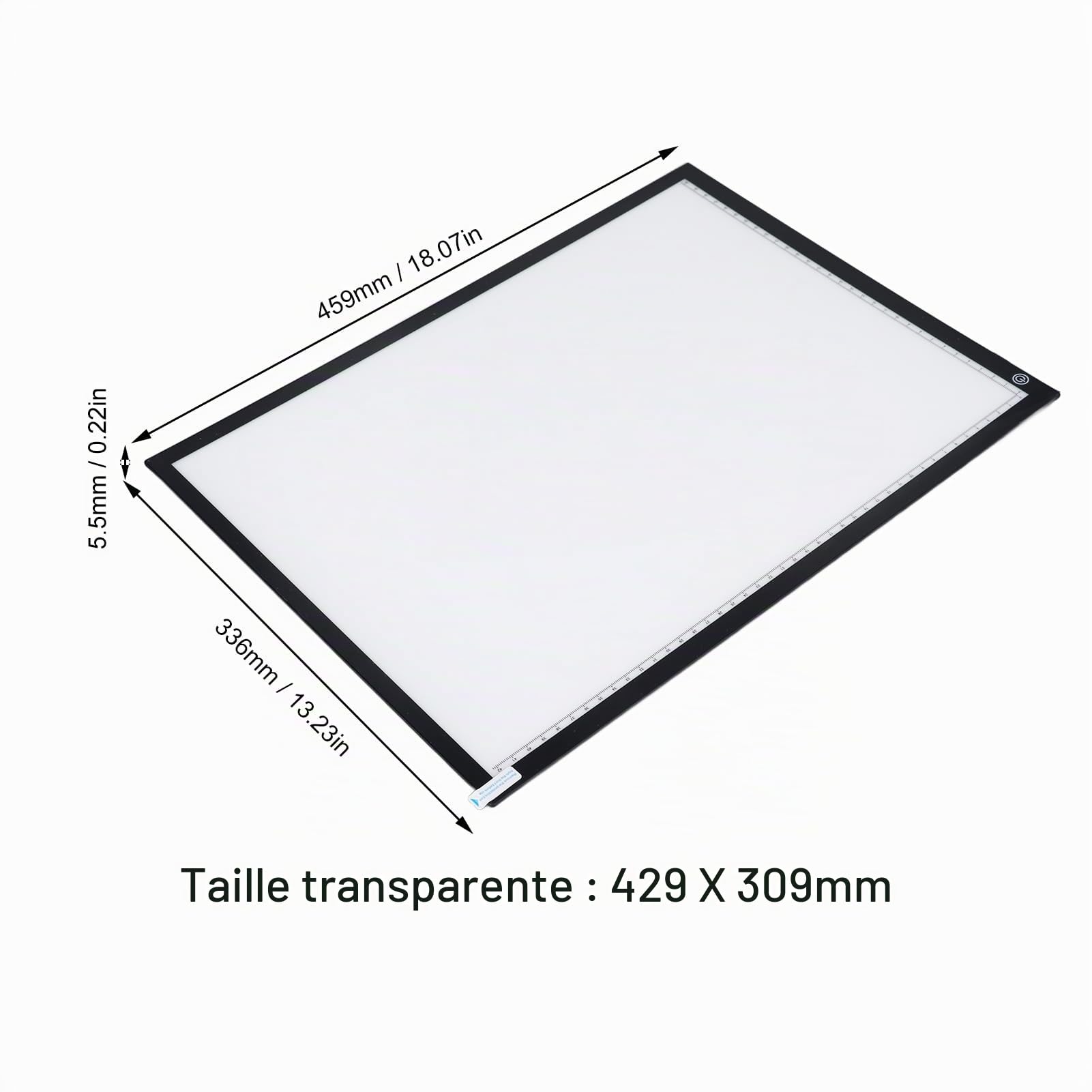 Panneau Lumineux LED A3, Table Lumineuse Acrylique Noir avec Câble USB-C, 459 x 336 x 5,5 mm, Gradation Continue pour Numérisation d'Art, Diapositives et Négatifs