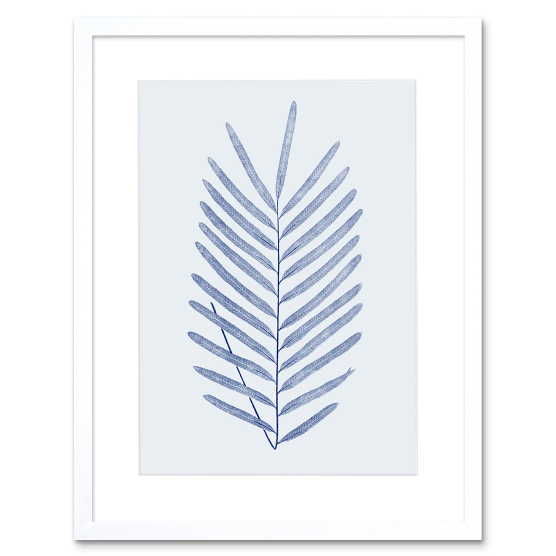 Wee Blue Coo Botanics Cobalt Fern Diversifolium Art Print White Framed Poster Wall Decor 9x7 inch