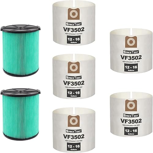 SpaceTent Paquete de 5 bolsas de filtro Ridgid VF3502 para aspiradoras RIDGID de 12 a 16 galones y 2 paquetes de filtros de papel plisado VF6000 de