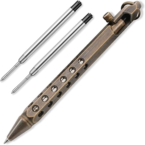 VTAR Bolígrafo de acción de perno de seis filos de latón macizo y 2 piezas de bolígrafos bolígrafo EDC tamaño de bolsillo latón