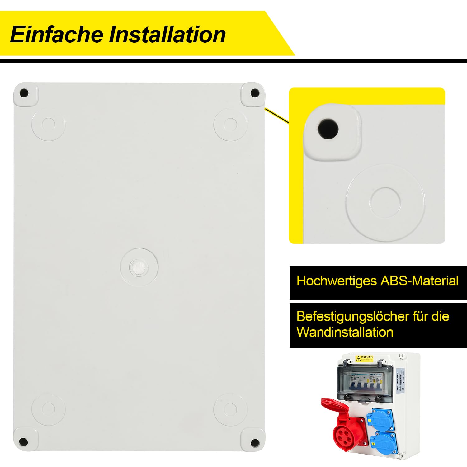 Cecaylie Wandverdeler, Bouwstroomverdeler met 2x Schuko-stopcontact, 1x 5-polige 16A stopcontacten, Stroomverdeling met stroomonderbreker, Met