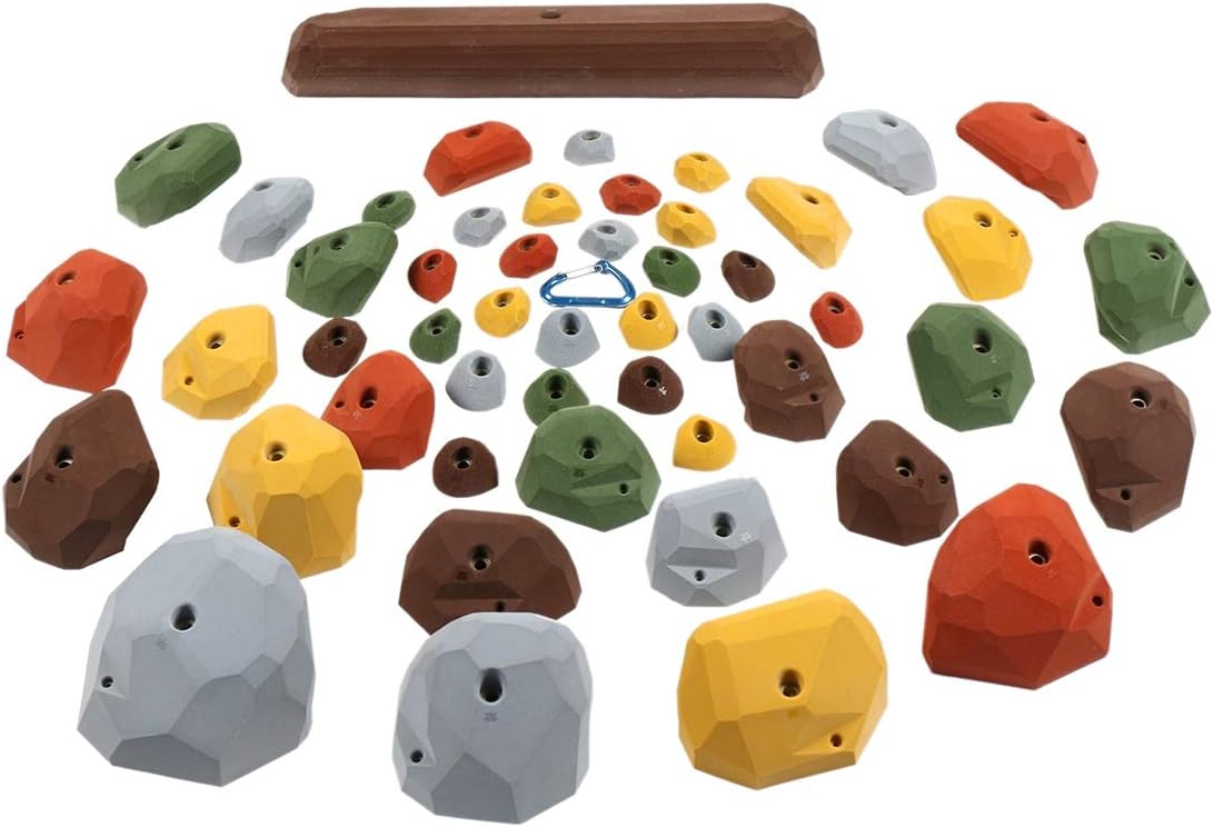 Atomik Rock Climbing Holds Set of 50 Facet Style Jugs and Footholds in Assorted Earth Tones