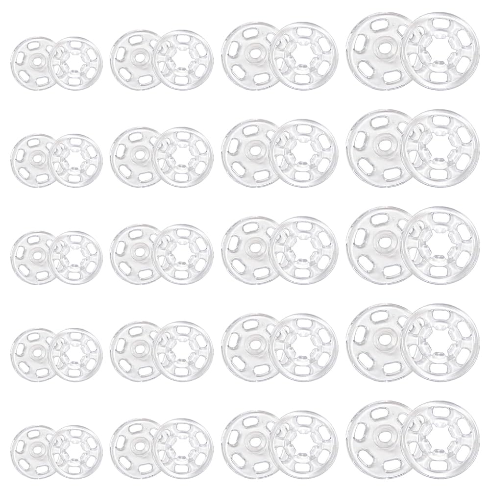 Trketk Transparent 100 Set Plastic Sew On Snap Button, Clear Plastic Poppers Fasteners 4 Sizes Invisible Snaps For Sewing Press Studs Fasteners Round Buttons For Clothing Shirt Sewing Diy Craft