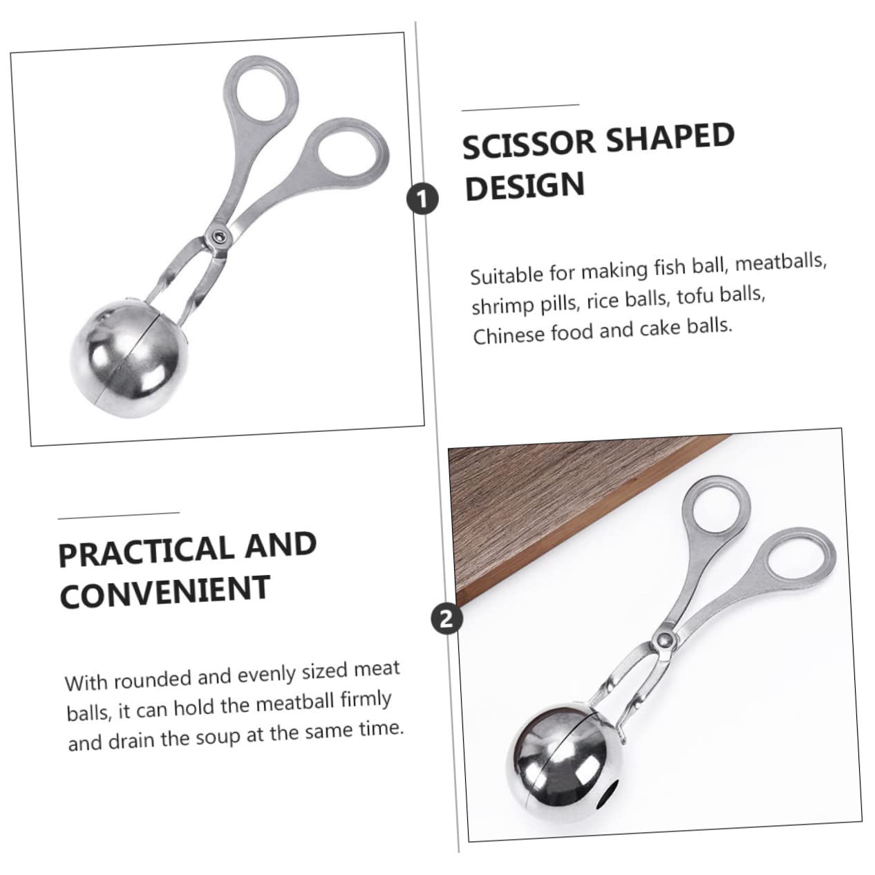 BEBEMOKO Meatball Making Tool Set 304 Stainless Steel Meatball Clipper Fish Baller Meat Baller for Kitchen