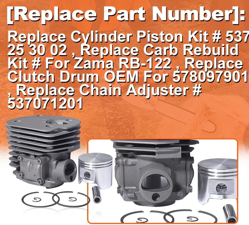 for Husqvarna 345 350 351 353 346 346XP for Chainsaw, 45mm Cylinder Piston Kit, Replace Cylinder Piston Kit # 537 25 30 02, for Zama RB-122 578097901, 537071201