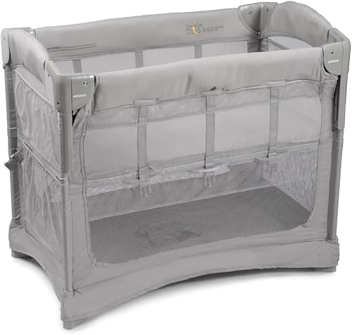 Arm's Reach Mini Ezee - Moisés 2 en 1 con paneles laterales de malla, bolsillos laterales y almacenamiento inferior, color gris