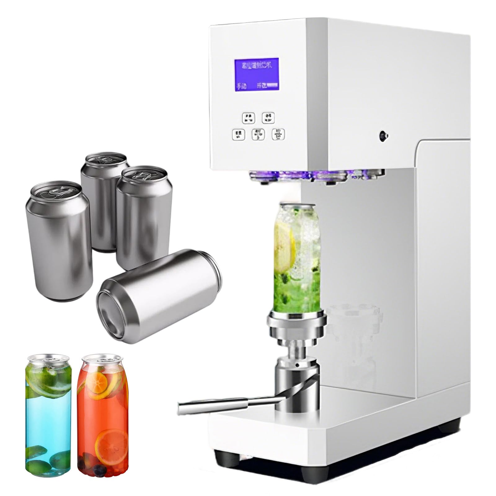 XUFWANYE Smart Can Sealer with LED Display, 370W Commercial Sealing Machine, 4-6 Sec Cycle, Adjustable Height 11.5-17cm, Built-in Smart Counter for Batch Sealing, Fits Aluminum & Plastic Cans White