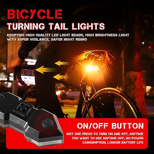 Miniatura 3 de Luz trasera de bicicleta con señales de giro, control remoto inalámbrico recargable por USB, 11 modos de luz LED brillante trasera para bicicleta