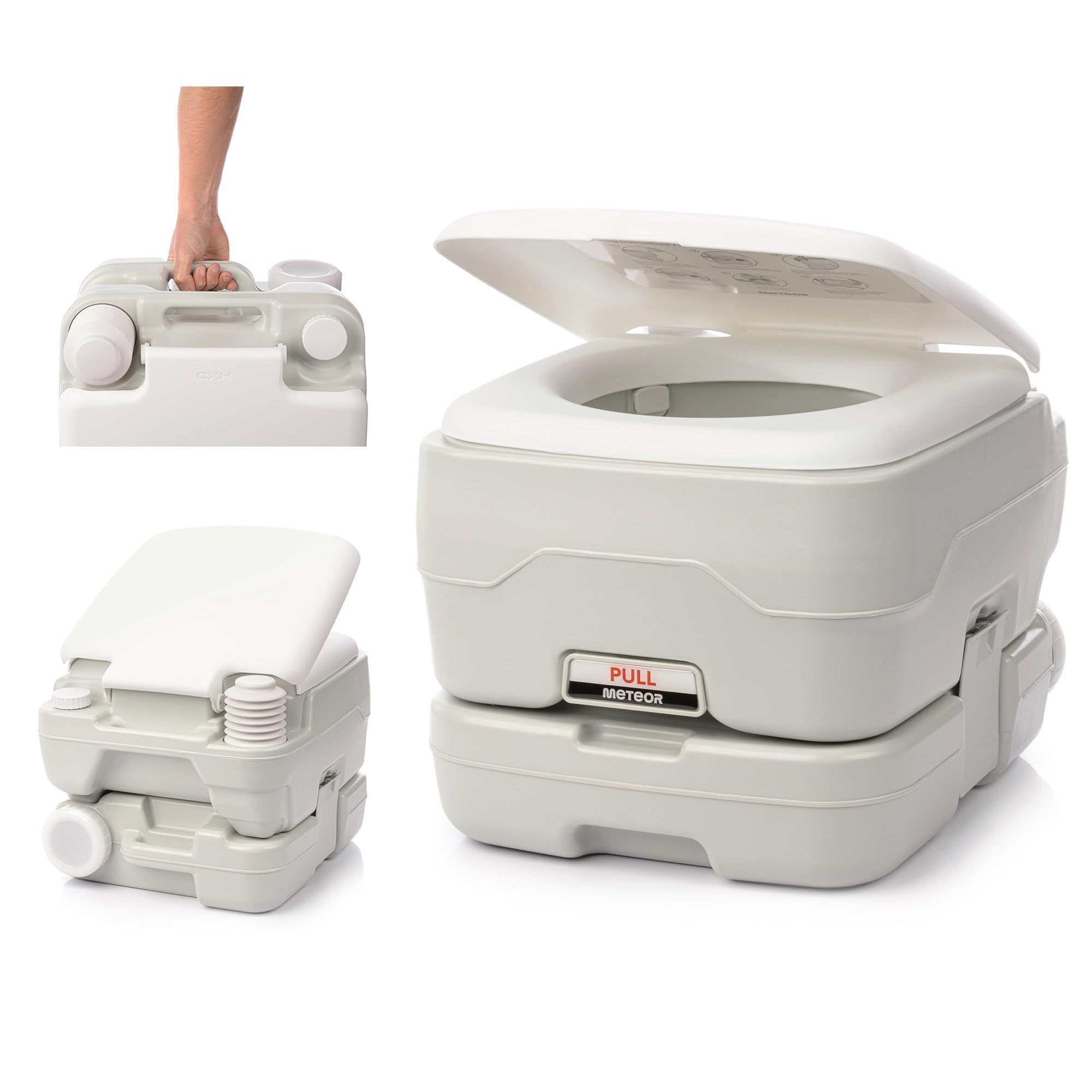 Toilettes de camping portables légères 10/20 L avec réservoir amovible et chasse d'eau toilettes d'urgence sanitaires d'extérieur pour voiture camionnette bateau hauteur de siège naturelle caravane